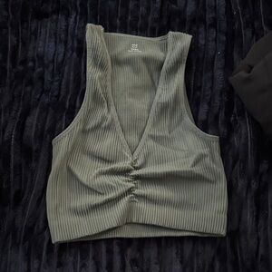 Aerie Sage Ribbed V-Neck Crop Top